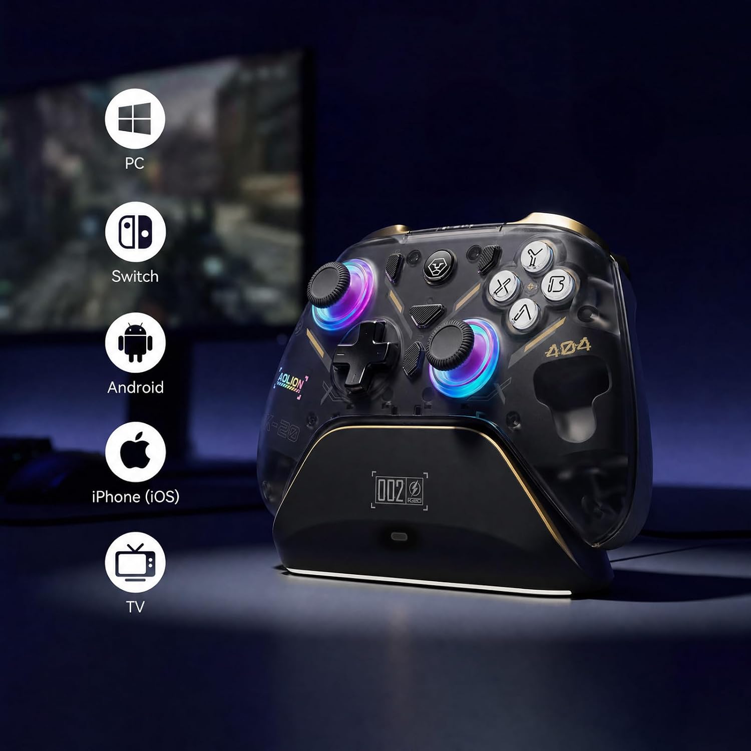 Aolion gaming K20 Wireless Controller for Switch 2/Switch/PC with Dock | Hall Effect Joysticks, 3-Stage Hall Triggers, 1000Hz Polling, Swappable D-Pad