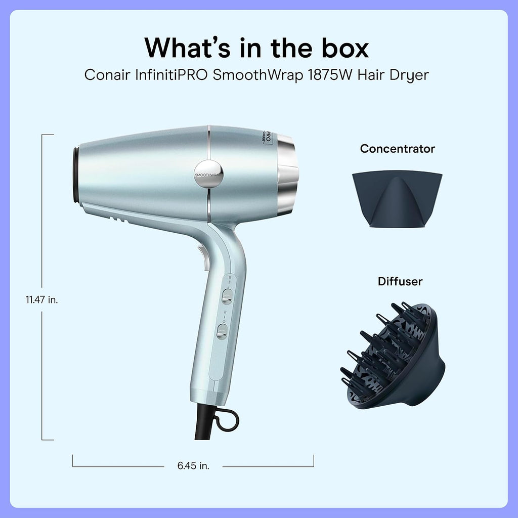 Conair SmoothWrap Ionic Hair Dryer, Diffuser & Concentrator - 1875W - Mint
