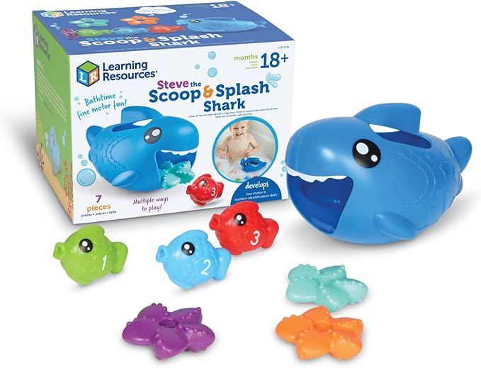 Learning Resources Steve The Scoop & Splash Shark, 7 Pieces, Ages 18 Months+, Toddler Learning Toys, Baby Toys ,Toddler Bathtub,Pool Toys, Water Toys (New, Open Box)