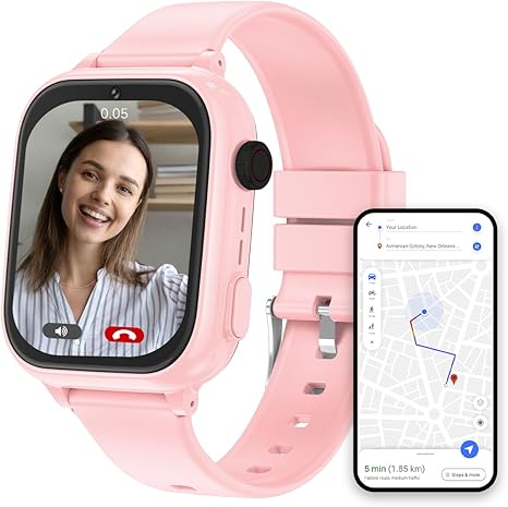 FREEBOT Kids Smart Watch, 4G Kids Watch with SIM Card, Voice Video Call, Parental Controls, School Mode, Safety Alert, GPS Tracker, SOS Emergency Button, Birthday Gifts for Girls Aged 3-16 (Pink)