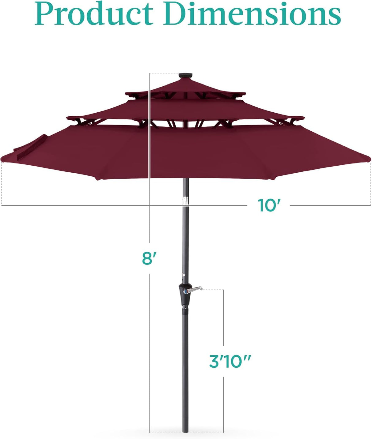 Best Choice Products - 3-Tier Patio Umbrella w/ Tilt Adjustment, Crank - 10ft - Burgundy