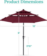 Best Choice Products - 3-Tier Patio Umbrella w/ Tilt Adjustment, Crank - 10ft - Burgundy