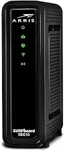 ARRIS SURFboard SBG10 DOCSIS 3.0 16 x 4 Gigabit Cable Modem & AC1600 Wi-Fi Router , Comcast Xfinity, Cox, Spectrum, 400 Mbps Max Internet Speeds