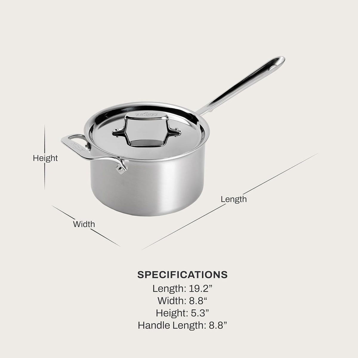 All-Clad D5 Stainless Steel 4 Qt Sauce Pan with Lid, Made in the USA