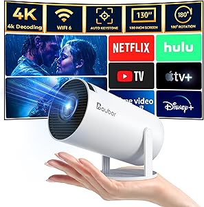 Aubor Mini Projector 1080P Support Smart Projector with Android TV 180° Rotatable Portable Projector with WiFi and Bluetooth5.2 Outdoor Short Throw Auto Keystone 130'' Screen Home Theater Projector (NEW)