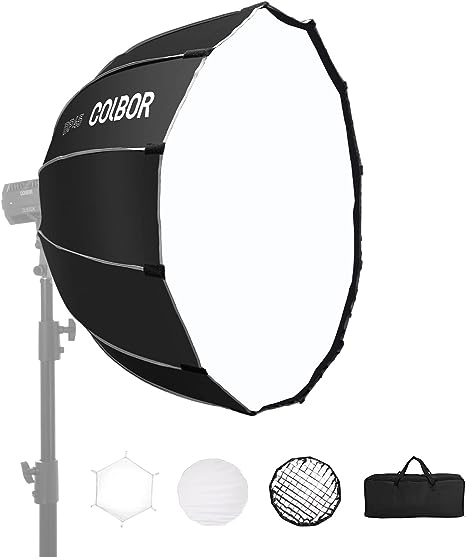 Parabolic Softbox, COLBOR BP45 45cm/17.7inch Quick Set up Quick Release Parabolic Softbox with Diffusers Honeycomb Grid for COLBOR CL60/CL100X/CL100 Series and Other Bowens Mount Light