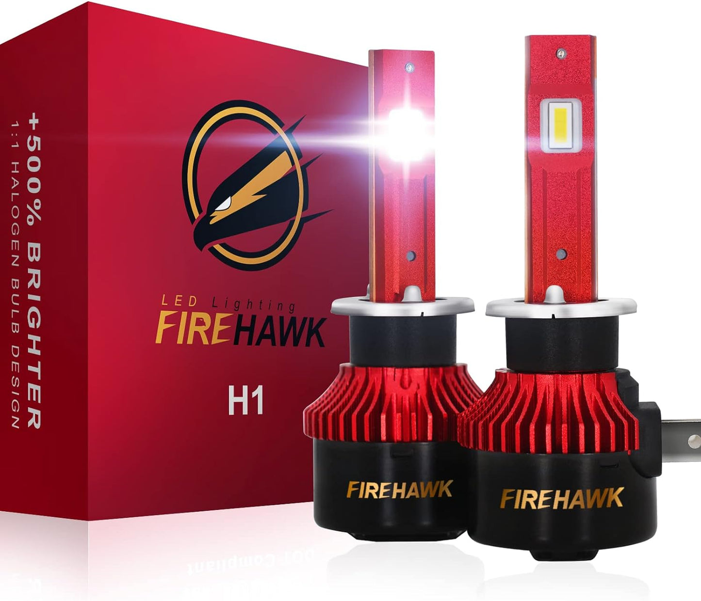 Firehawk 2023 New H1 LED Bulbs Fog Light, 25000LM Japanese Chips, 500% Brightness, 6000K Cool White, IP68 Waterproof, Halogen Replacement Conversion Kit, Pack of 2