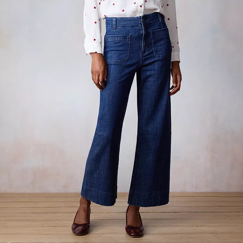 Women's LC Lauren Conrad Super High-Rise Wildflower Wide Leg Cropped Pants SIZE 16