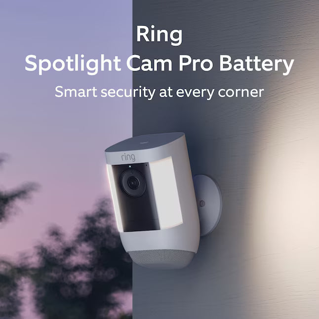 Ring Spotlight Cam Pro, Battery with 2K Video and Ring Vision, LED Lights, Dual-Band Wifi, and 3D Motion Detection - White