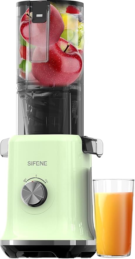 Whole Fruits Cold Press Juicer Machines, 4.3-inch (110mm) Powerful Wide Mouth Slow Masticating Juicer with Large Feed Chute for Vegetables and Fruits, Easy to Clean, Green (NEW)