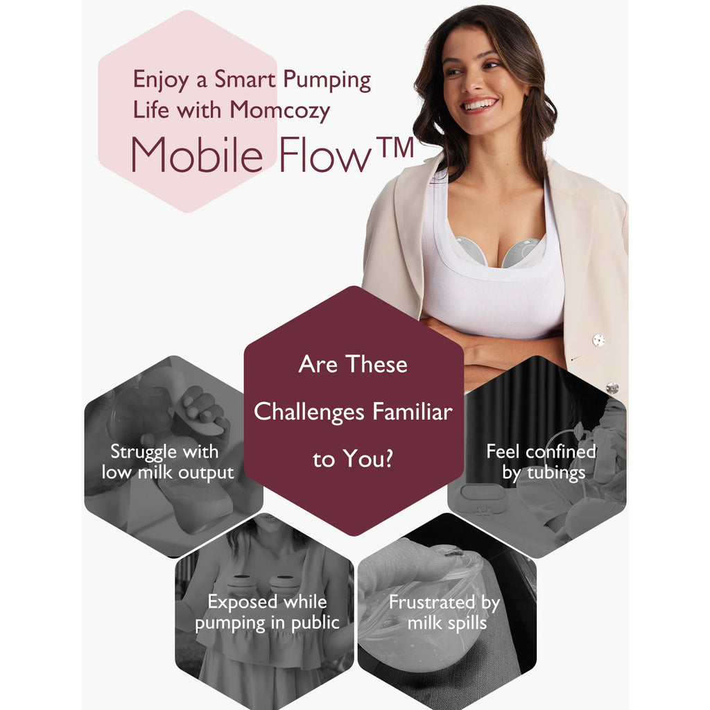 Momcozy Mobile Flow Double Electric Breast Pump Hands-Free White, Two Pumps