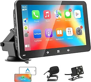 Car Play Screen Portable Wireless CarPlay & Android Auto Carplay Display 7’ HD Touchscreen for Car Stereo Backup Camera Car Radio with Mirror Link/Airplay/BT Hands-Free Call/Mic/TF/USB/AUX (NEW)