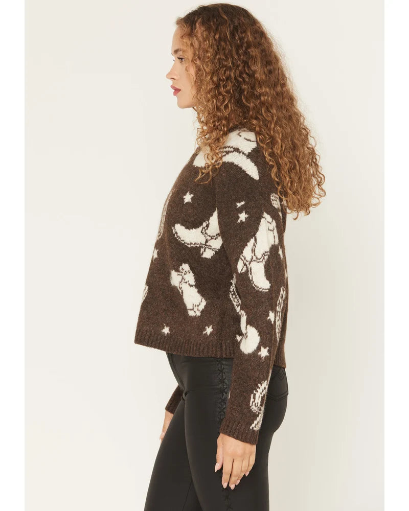 Women's Saddleridge Western Conversation Print Sweater by IDYLLWIND - Pecan - Size XS