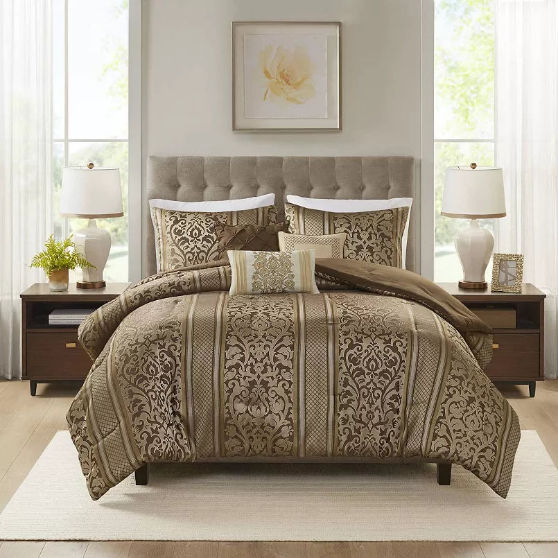 Madison Park Abigail 6-Piece Jacquard Comforter Set with 3 Decor Throw Pillows (FULL/QUEEN SET)