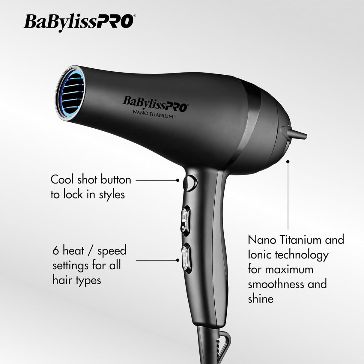 BaBabylissPRO Nano Tianium Limited Edition Black and Blue Professional Ionic Hair Dryer (USED)