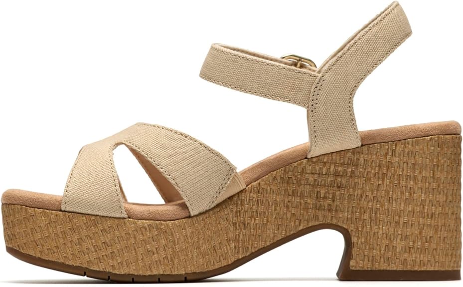 CLARKS Women's Nerisa Twist Wedge Sandal in Natural Canvas - 9W