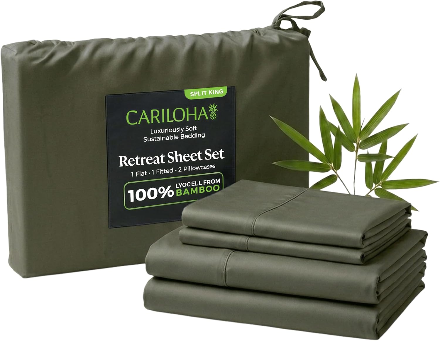 Cariloha Retreat Sheet Set - Bamboo Lyocell - Oasis Green - Split King