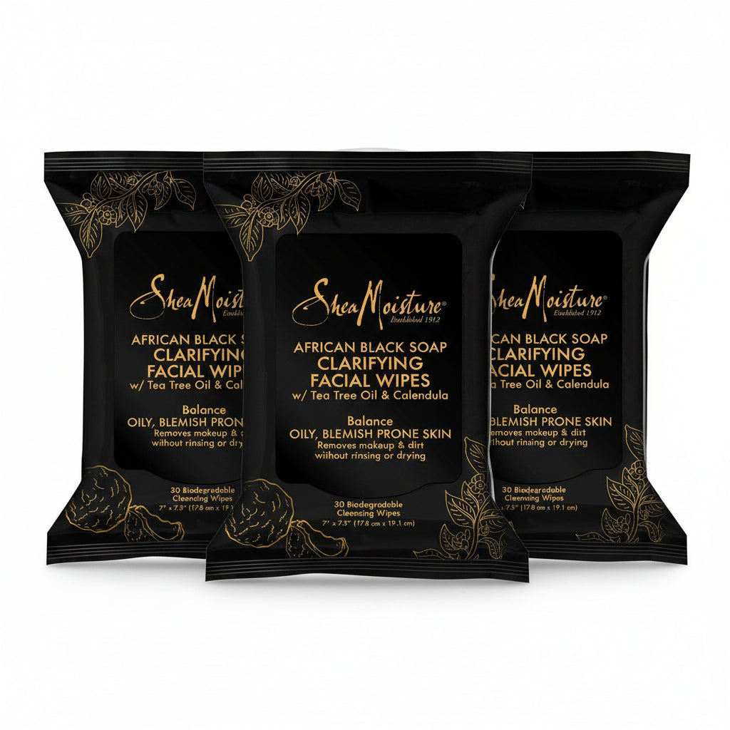 SHEA MOISTURE African Black Soap Facial Wipes 30 Count (3 Packs)