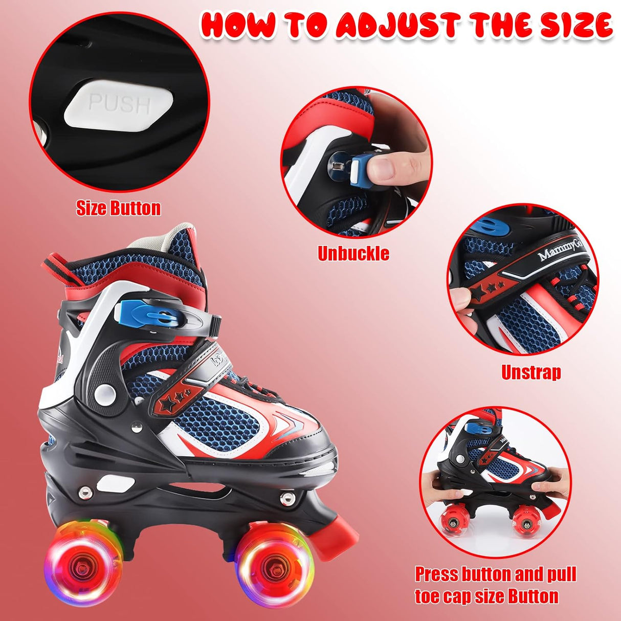 Nattork Kids Roller Skates for Boys Girls,4 Sizes Adjustable Roller Skates with Light up Wheels, Fun Roller skates for Toddler Kids Beginners Indoor Outdoor