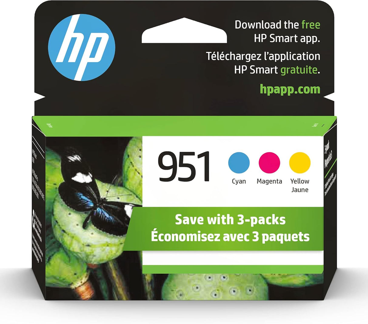 HP 951 Cyan, Magenta, Yellow Ink Cartridges (3 pack) | Works with HP Officejet 8600, HP Officejet Pro 251dw, 276dw, 8100, 8610, 8620, 8630 Series | Eligible for Instant Ink | CR314FN, Combo 3-Pack