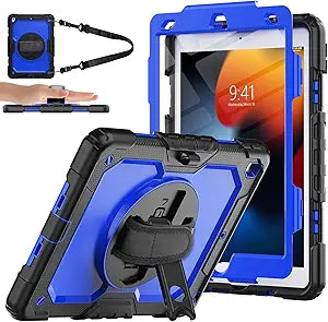 BRAECNstock for Apple iPad 10.2 Case 2021 2020 2019 iPad 9th 8th 7th Generation Case Shockproof iPad 9th 8th 7th Gen Kids Case with Screen Protector Rotating Stand+Hand Strap Shoulder Strap - Blue (New, Open Box)