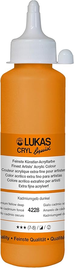 LUKAS Cryl Liquid Soft Body Acrylic Paints for Painting - Professional Low Viscosity - 250 ml Bottle Cadmium Yellow Deep