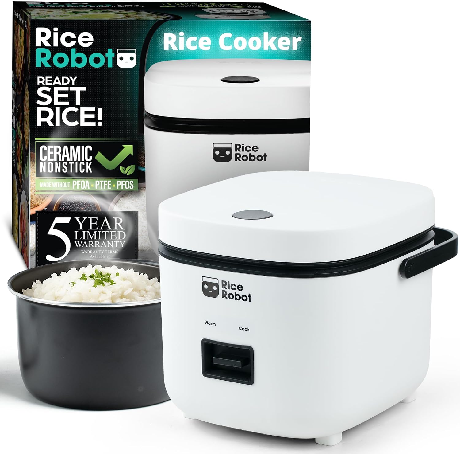 Rice Robot Personal Rice Cooker, PFAS-free, Nonstick. (1 Quart)