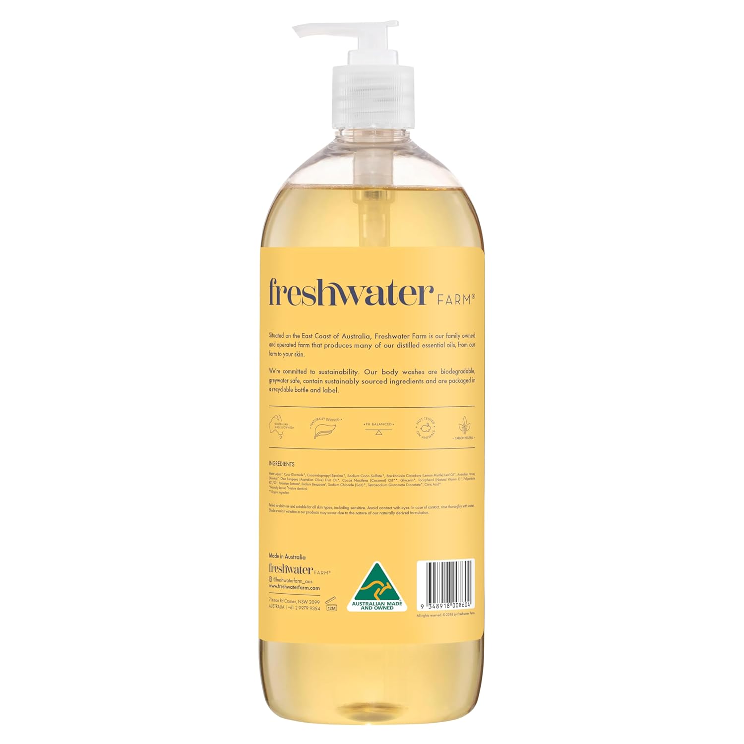 FRESHWATER FARM AUSTRALIA | Lemon Myrtle Oil and Manuka Honey Soothing Body Wash | 34 fl oz