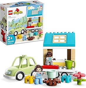 LEGO DUPLO Family House on Wheels 10986, Toy Car for Toddlers 2 Plus Years Old Boys and Girls, Preschool Learning Toys, Large Bricks Camping Set(New Open Box)