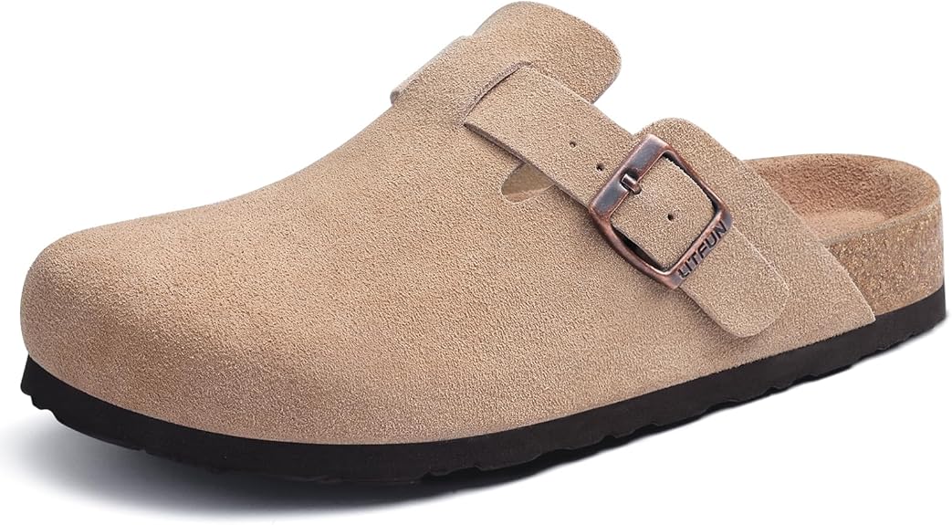 Litfun Women's Genuine Suede Clogs Soft Footbed Leather Potato Shoes Comfort Slip On Clogs with Arch Support Size 6