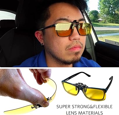 BLUE CUT Clip on Polarized Night Vision, Driving Sunglasses UV 400 Blocker To Wear Over Prescription Glasses (OPEN BOX)