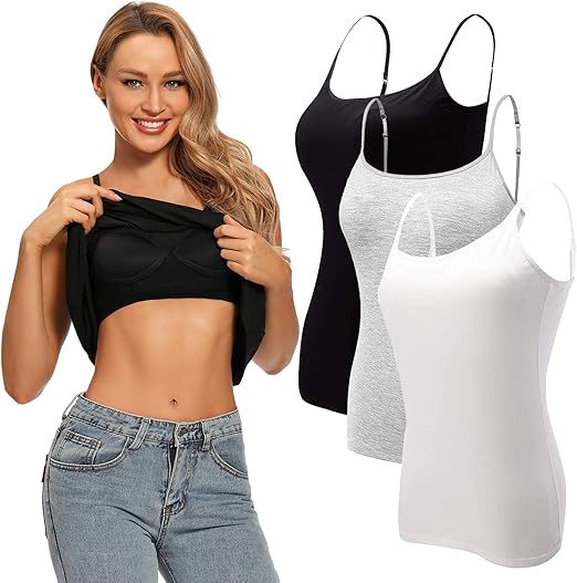 (SMALL) Ibeauti Women's Camisoles Tops with Built in Padded Bra Basic Breathable Tank Top
