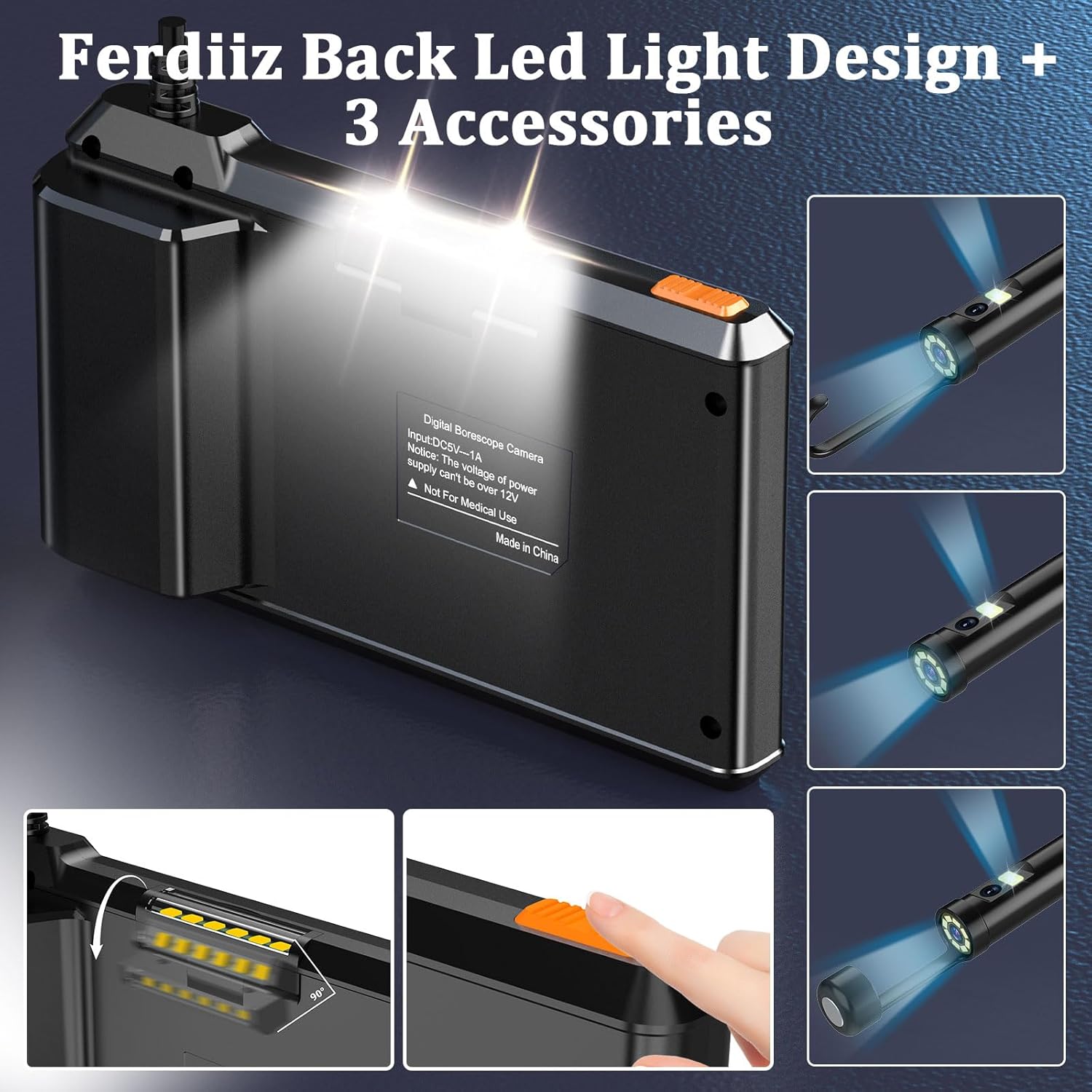Ferdiiz  Dual-Lens Borescope with Light,Endoscope Camera with Light  4.3" IPS Screen