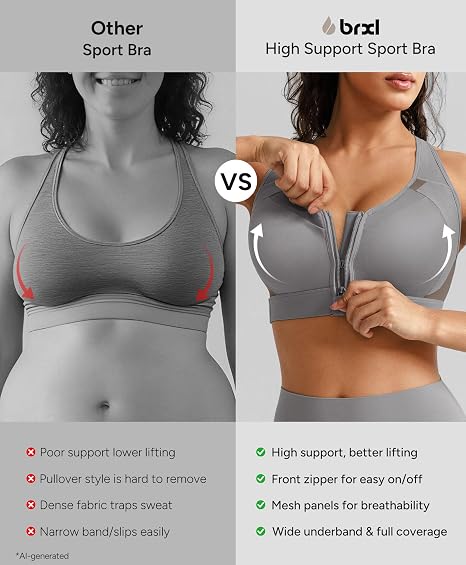 BRXL Women's Sports Bra With Front Closure - Grey - MD (NIB)