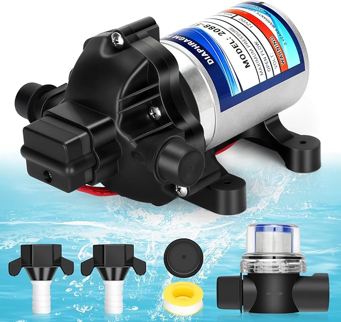 High-End 2088-554-144/2088-403-144 Fresh Water Pump,12 VDC,3.5 Gallons Per Minute,45 Psi,1/2MNPT Connection,Water Delivery Pump for RV or Marine Use,No Noise,Includes Detachable Filters! (NEW)