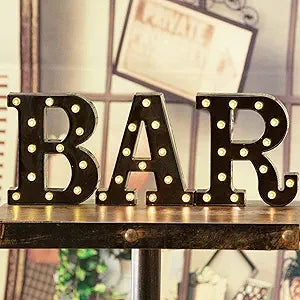 BAR - Illuminated Marquee Bar Sign - Lighted LED Marquee Word Sign - Pre-Lit Pub Bar Sign Light Battery Operated (23.03-in x 8.66-in) (Black BAR)-NEW