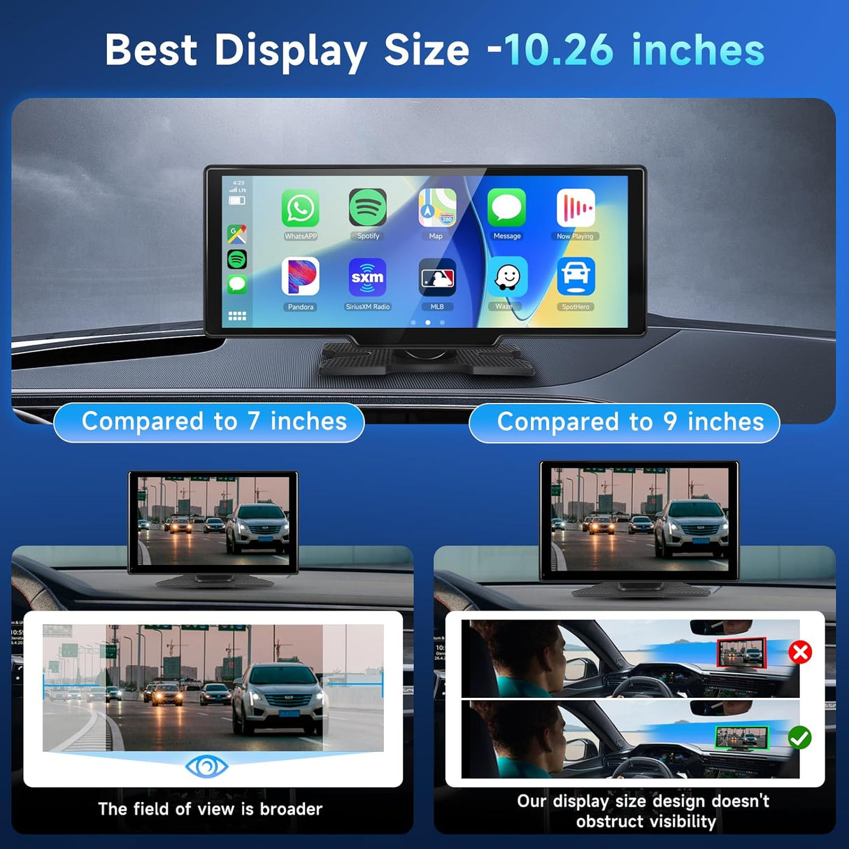 Podofo 10.26" Touchscreen Wireless Apple Carplay Portable Car Stereo (NEW, OPEN BOX)