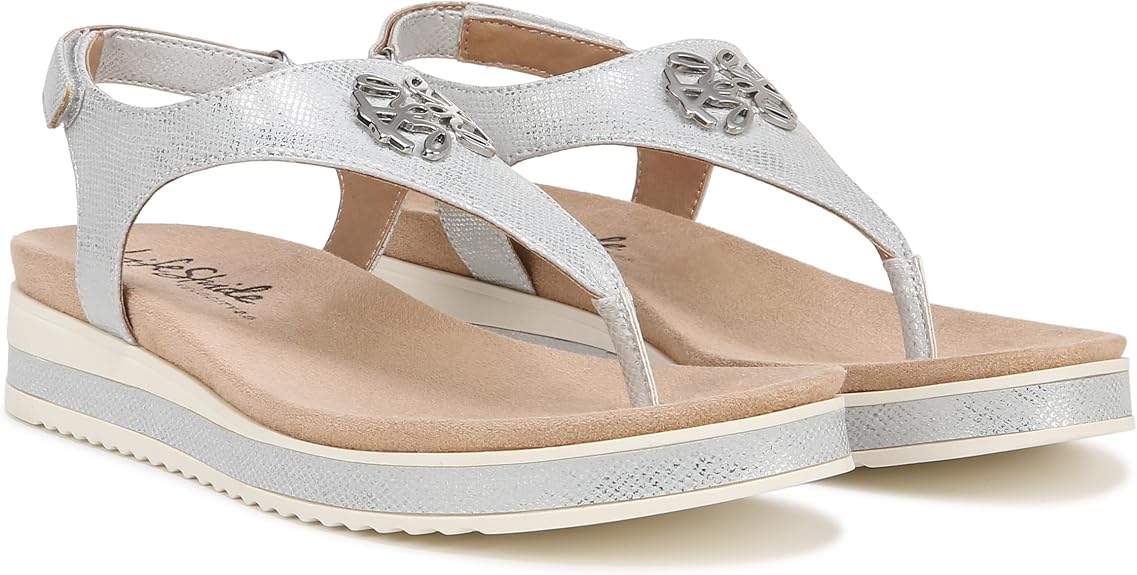 LIFESTRIDE Women's Zeeta Silver Metallic Thong Sandal - 7.5M