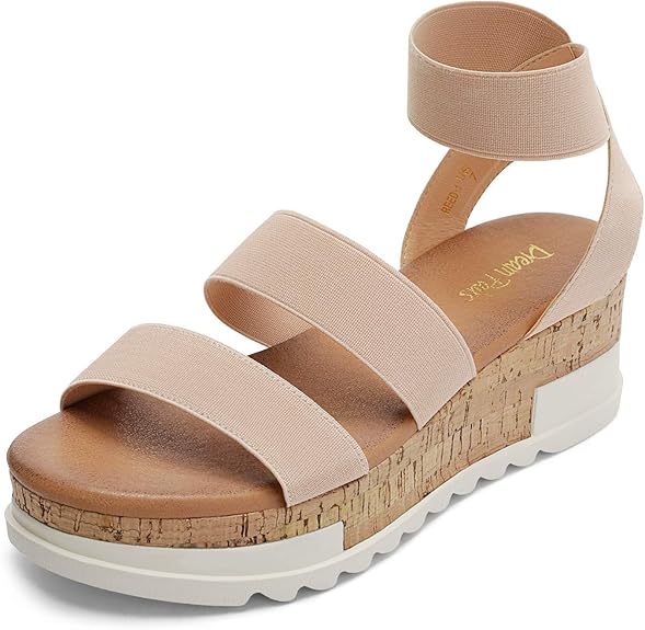 DREAM PAIRS Women's Open Toe Elastic Ankle Strap Casual Flatform Platform Wedges Sandals Size: 9.5