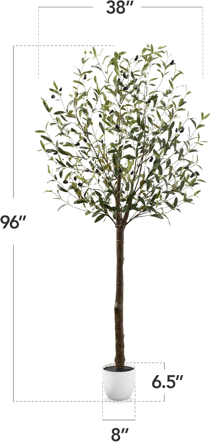 Best Choice Products - Artificial Olive Tree, Lifelike Faux Tree w/ White Pot, Decorative Olives - 8ft