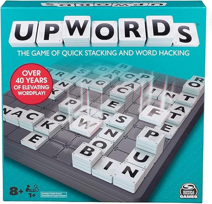 Upwords, The Game of Quick Stacking & Word Hacking with Stackable Letter Tiles, 2022 Edition | Word Games | Board Games for Kids 8-12 | Family Games for Ages 8+ (New, Open Box) *Damaged Box*