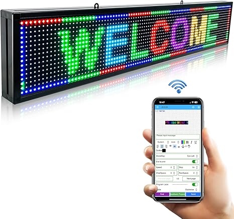 Programmable Scrolling Led Sign Message Board Outdoor Digital Signs For Business Display Screen Custom Advertising Store Marquee Electronic Word Light Wifi Control 39"X8"