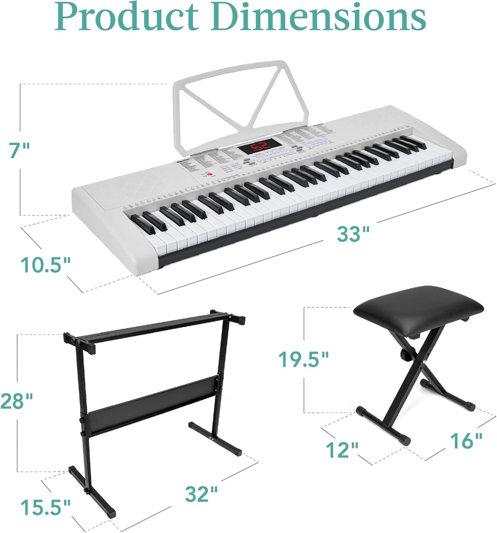 Best Choice Products - 61-Key Beginners Electronic Keyboard Piano Set w/ 3 Modes, Microphone - White