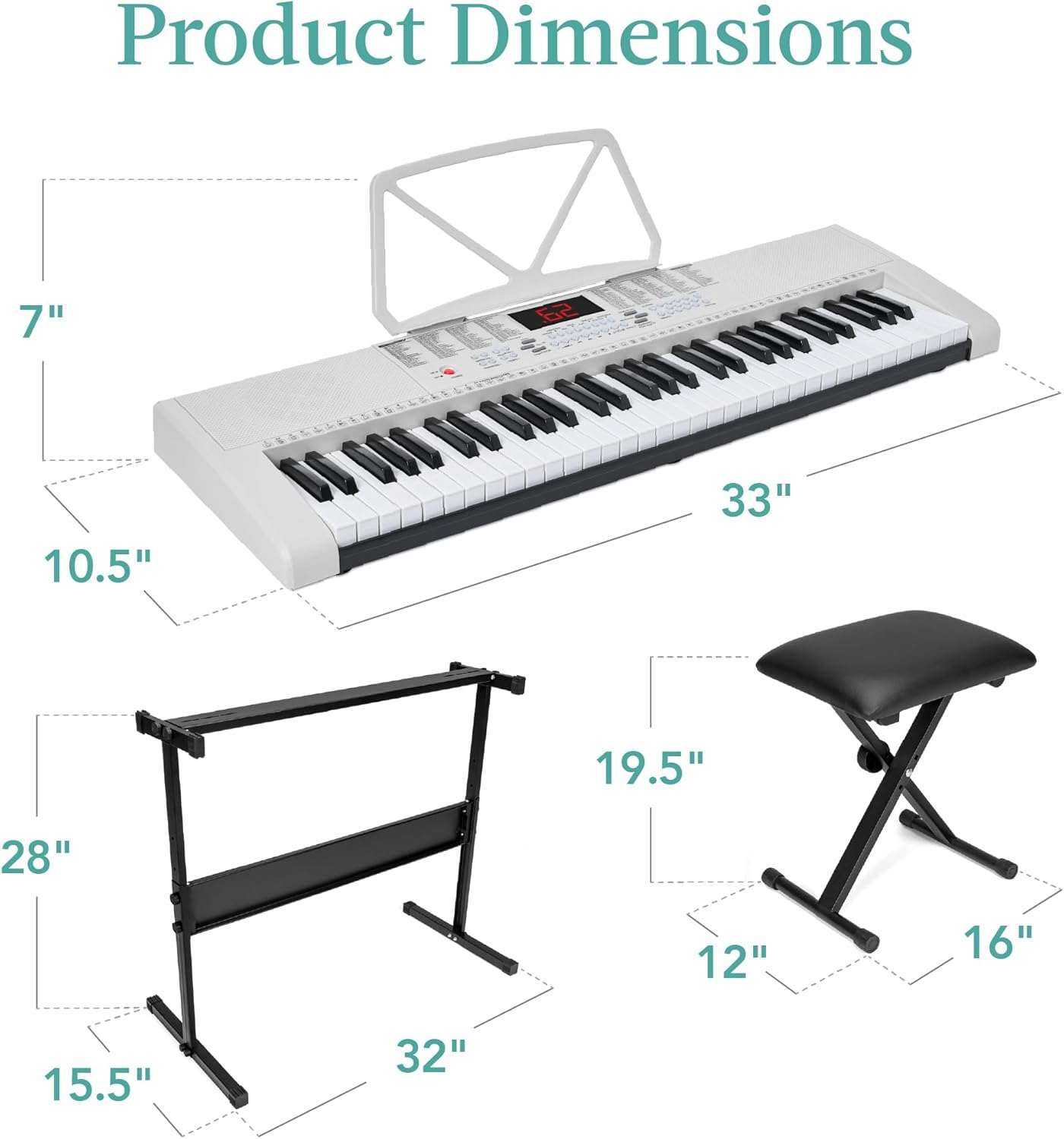Best Choice Products - 61-Key Beginners Electronic Keyboard Piano Set w/ 3 Modes, Microphone - White