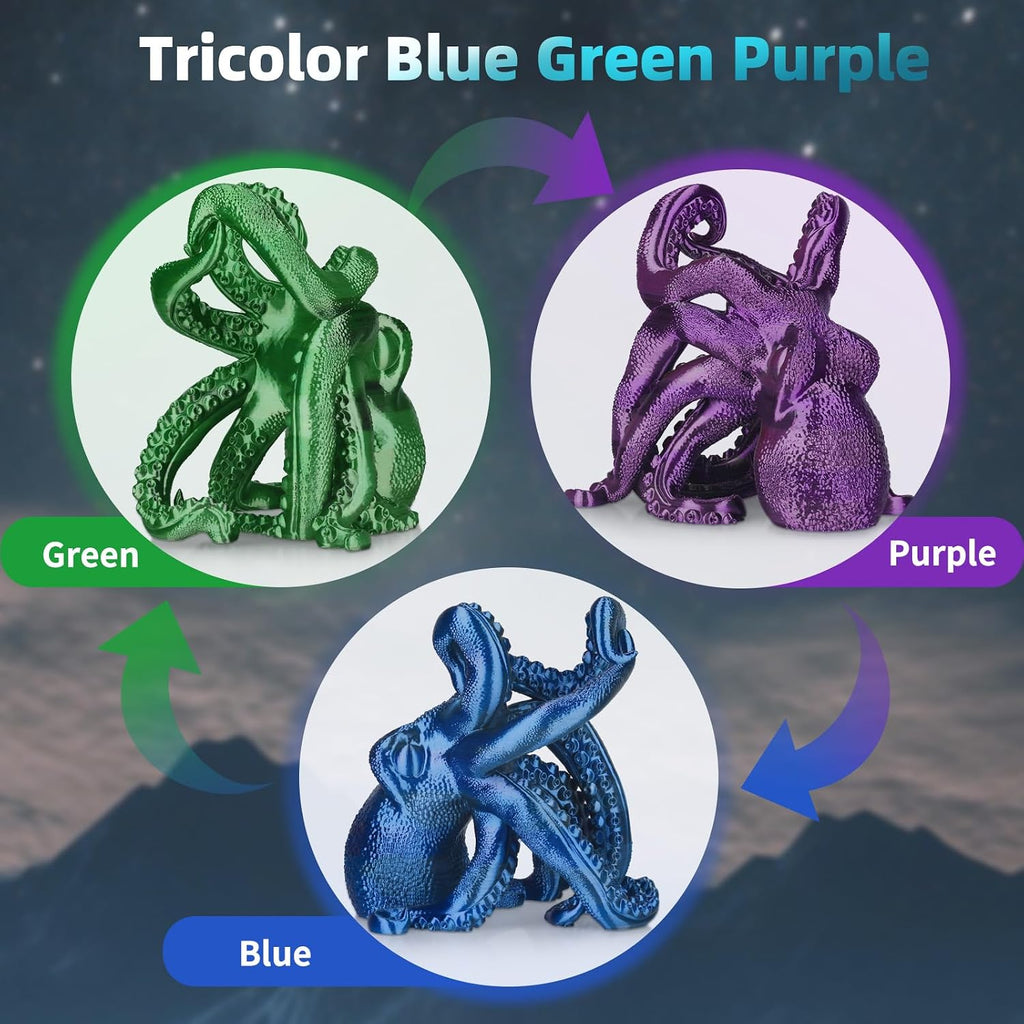 AICOPYTO 3D Printer Silk PLA Filament 1.75mm, Shiny Triple Color Blue Green Purple