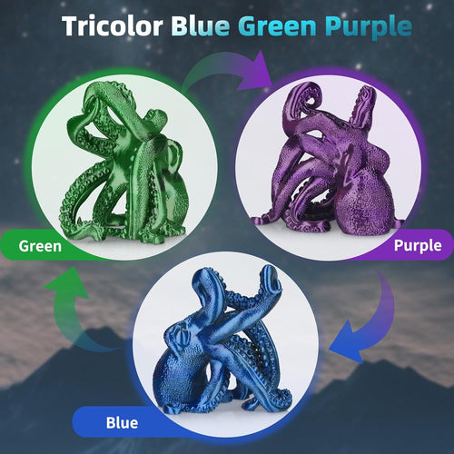 AICOPYTO 3D Printer Silk PLA Filament 1.75mm, Shiny Triple Color Blue Green Purple