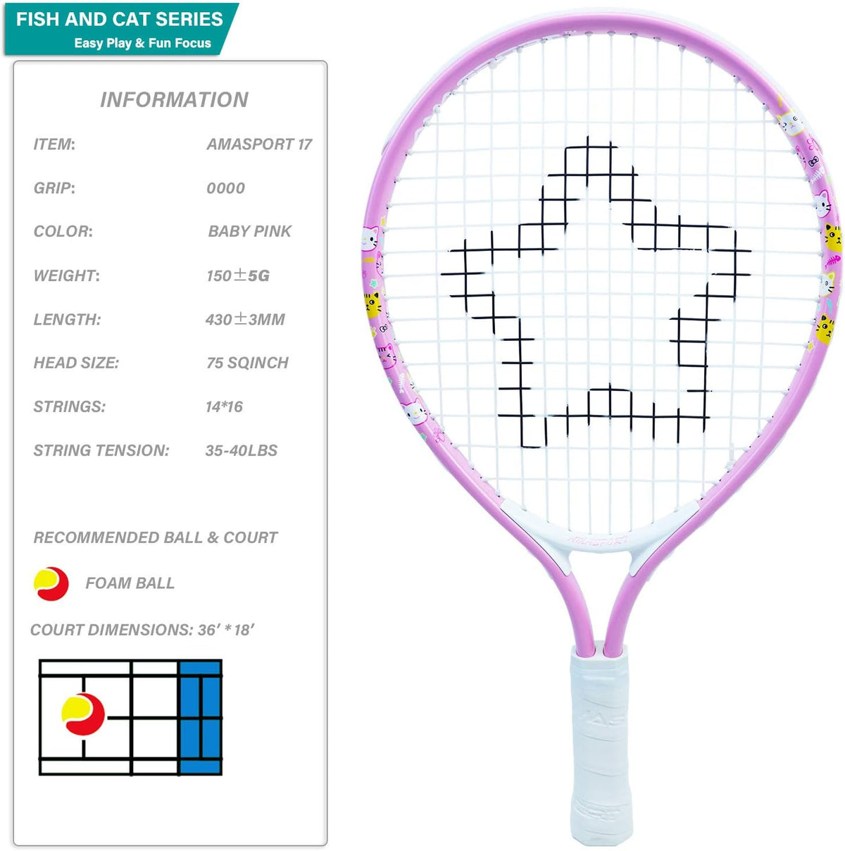 AMA SPORT Kids Tennis Racket for Junior Toddlers Starter Kit 17"with 420D Nylon Shoulder Strap Bag
