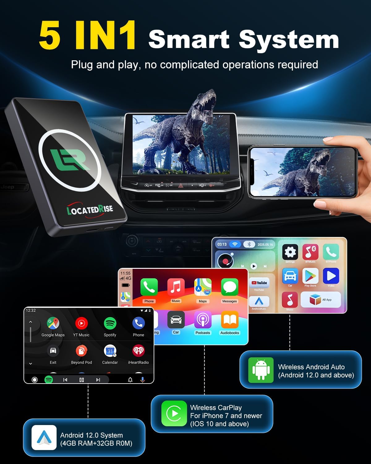 2026 Wireless CarPlay Adapter & Android Auto Wireless Adapter, Magic Box Upgrade Edition (Built-in Cooling Fan), Stream Netflix, YouTube, for Cars with OEM Wired CarPlay/Android Auto