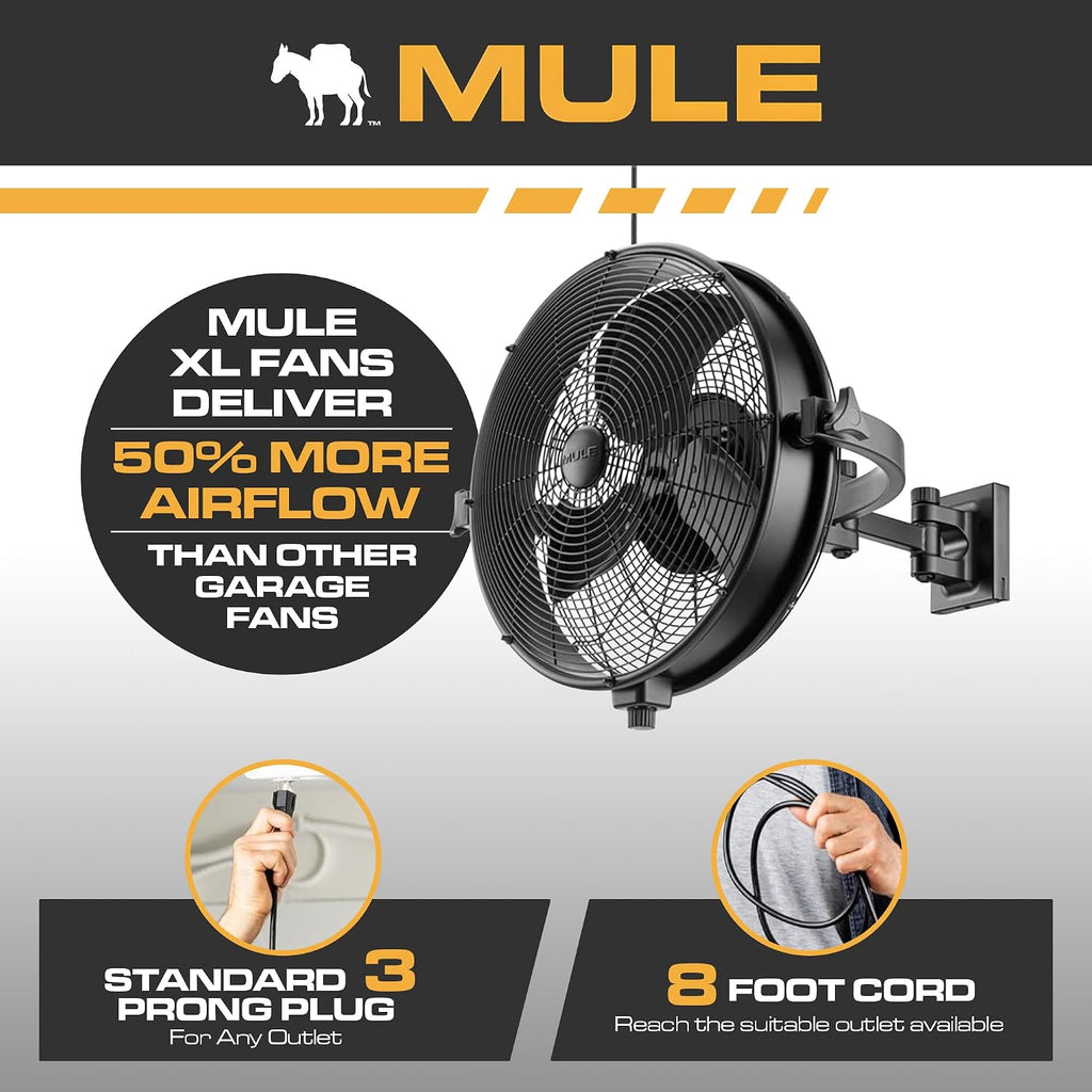 MULE 18 Inch Wet-Rated Outdoor Wall Fan XL, Plug-In Mount