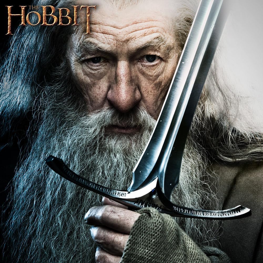 Gandalf's Glamdring Sword | The Hobbit Trilogy Replica | Stainless Steel Blade | Wooden Display Plaque | 47 5/8" Overall